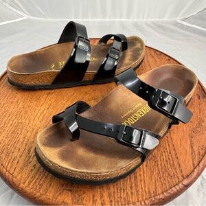 Birkenstock Mayari Sandals Womens 37 Black Toe Loop Cross Straps Shoe